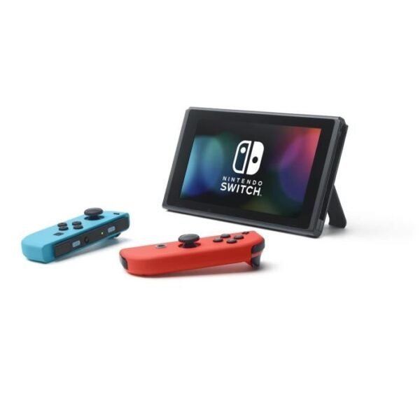 Buy with crypto Nintendo Switch console with a neon red joy-con and a neon blue joy-con-2