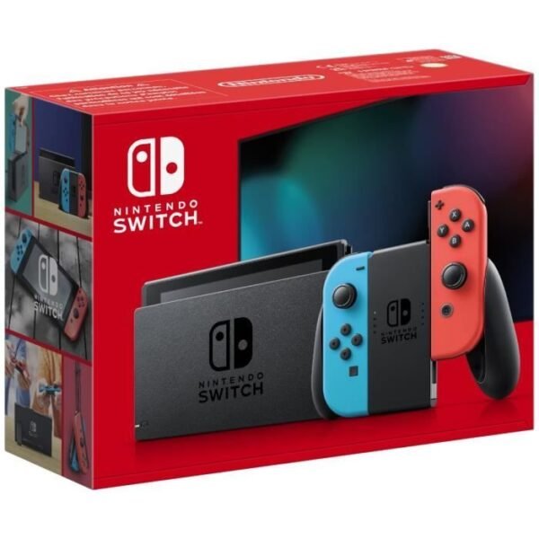 Buy with crypto Nintendo Switch console with a neon red joy-con and a neon blue joy-con-5
