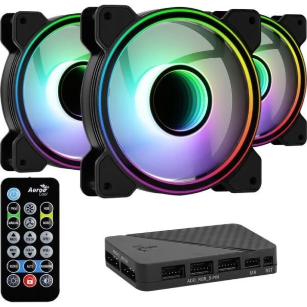 Buy with crypto AEROCOOL Mirage 12 Pro ARGB (Pack of 3) - 120mm A-RGB fan for box-1