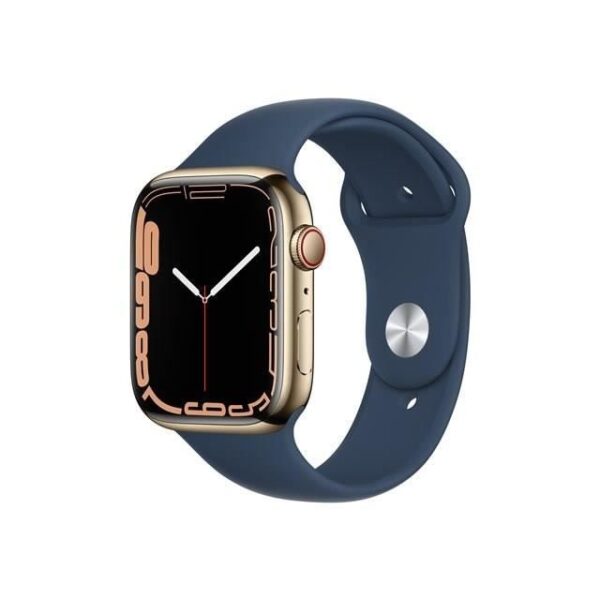 Buy with crypto Apple Watch Series 7 GPS + Cellular - 45mm - Stainless steel housing Gold - Blue Sport Bracelet ABYSSE-2