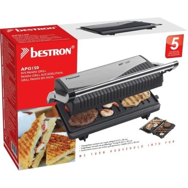 Buy with crypto Bestron Gril A Panini 750 W Silver and black stainless steel APG150)-6