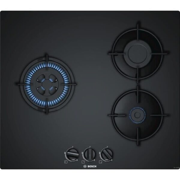 Buy with crypto BOSCH PNC6B6B10 Gas hob - 3 burners - 7500 W - W 59 x D 52cm - Glass coating - Black color-1