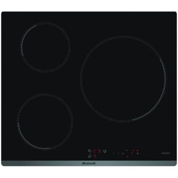 Buy with crypto BRANDT TI118B - Cooktop - Induction - 3 zones - 7200W - L58 x D51cm - Glass coating - Black-1