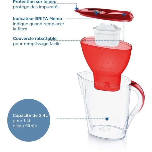 Buy with crypto Brita Carafe filter Marella Red (2.4L) included 1 filter cartridge Maxtra pro All-in-1-4
