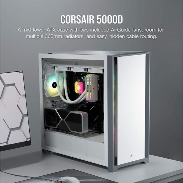 Buy with crypto CORSAIR 5000D PC Case - ATX Mid Tower Tempered Glass - White (CC-9011209-WW)-2