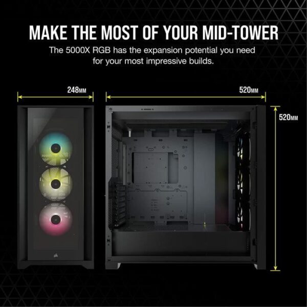 Buy with crypto CORSAIR iCUE 5000X RGB PC Case - ATX Mid Tower Tempered Glass - Black (CC-9011212-WW)-3