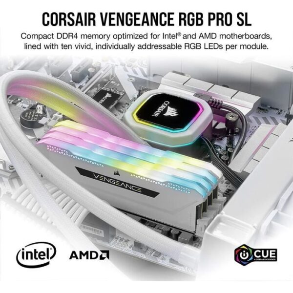 Buy with crypto CORSAIR DDR4 PC Memory - VENGEANCE RGB PRO SL 32GB (2x16GB) - 3600Mhz - CAS 18 - White (CMH32GX4M2D3600C18W)-2