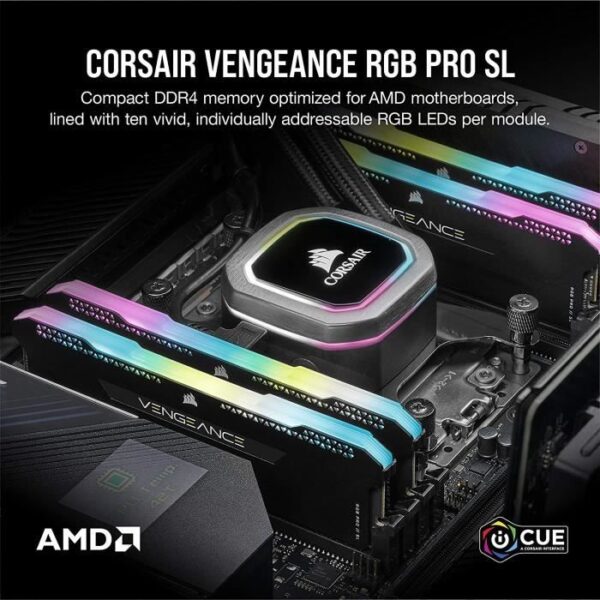 Buy with crypto CORSAIR DDR4 PC Memory - VENGEANCE RGB PRO SL 32GB (2x16GB) - 3200Mhz - CAS 16 Optimized for AMD Ryzen - Black (CMH32GX4M2Z3200C16)-2