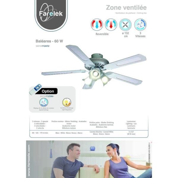 Buy with crypto FARELEK - BALEARES Ø 132 cm - Reversible ceiling fan