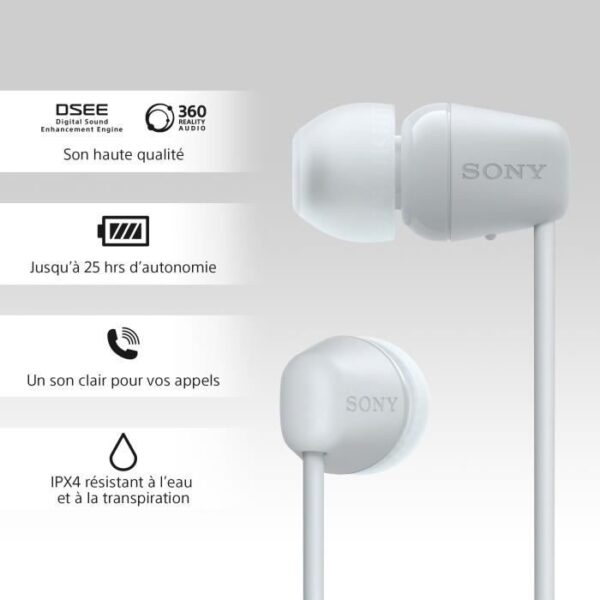 Buy with crypto Wireless Bluetooth headphones Sony WS -C100 - Autonomy up to 25 h - White-5