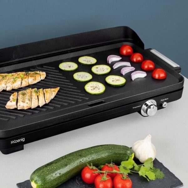 Buy with crypto Hkoenig GRX330 - Double zones plancha - 50x25cm - 1800W - Anti -adhesive revealing - Grill Turbo Function - Adjustable thermostat-2