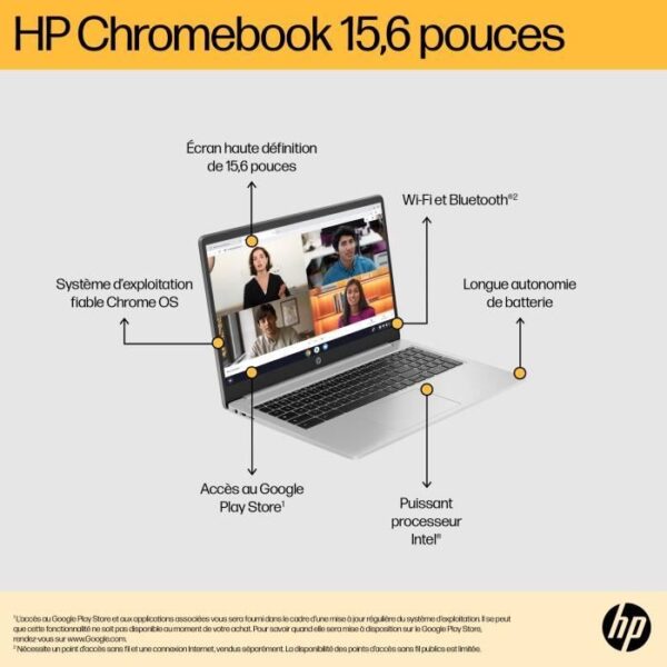 Buy with crypto PC portable HP Chromebook 15A -NA0012NF - 15.6 FHD - Celeron N4500 - RAM 8GB - Storage 128GB EMMC - Intel UHD - Chrome - Azerty-5