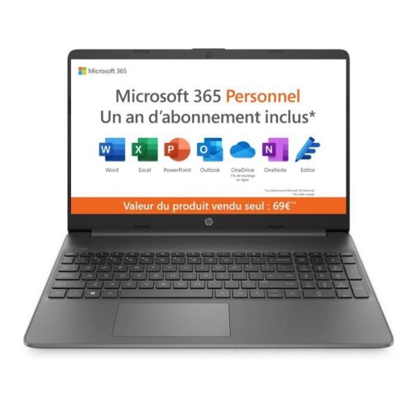 Buy with crypto HP 15s-fq0088nf Laptop PC - 15 UHD - Intel Celeron N4120 - 4GB RAM - 128GB SSD Storage - Windows 11 S - Gray - AZERTY-1