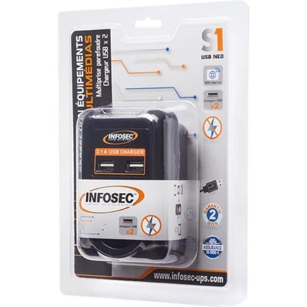Buy with crypto INFOSEC S1 USB surge protector NEO - 1 FR + 2 USB ports-4