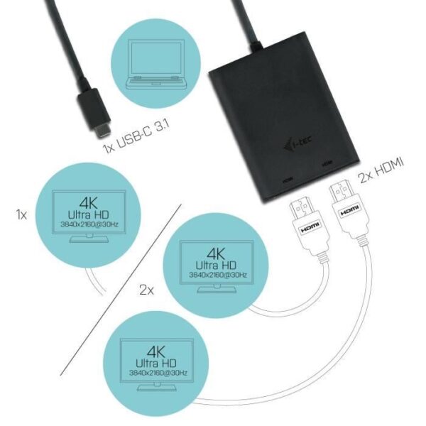 Buy with crypto Adapter I-TEC USB-C 2x HDMI up to 2x4K 30Hz-5