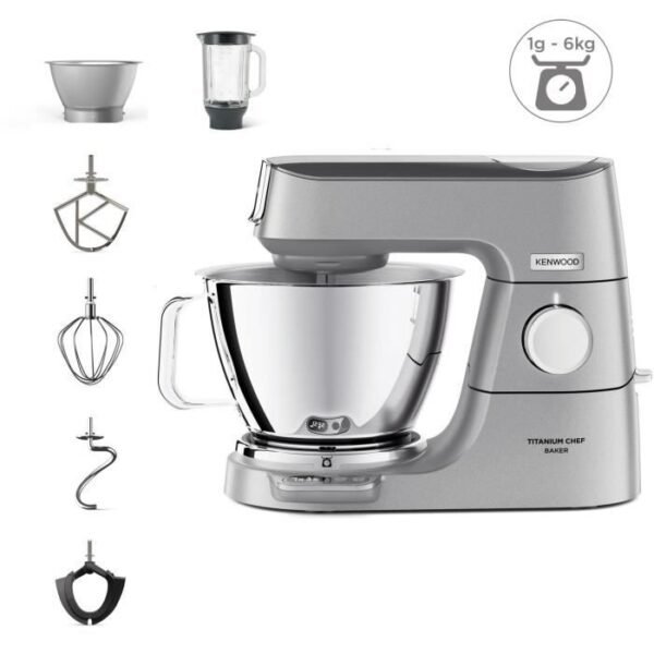 Buy with crypto Kenwood KVC85.124.SI - Titanium chef Baker Pastry Chef - 2 stainless steel bowls 3.5L and 5L - Integrated 6kg balance - Blender 1.8L - 1200W-1