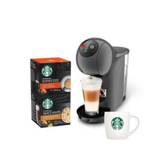 Buy with crypto Krups Nescafe Dolce Gusto YY4893FD Coffee machine + 2 boxes of Espresso and Macchiato capsules + Mug Starbucks