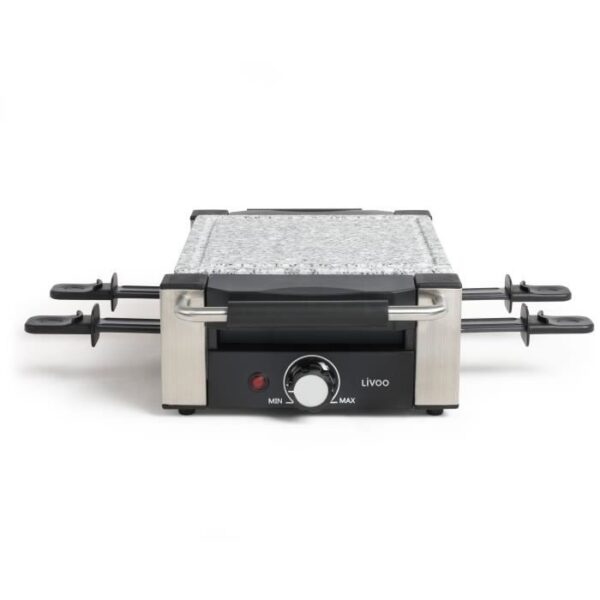 Buy with crypto LIVOO DOC261 Raclette machine 4 pers. 650W - Granite cooking surface 38x19.8cm - 4 non-stick saucepans and 4 spatulas included-4