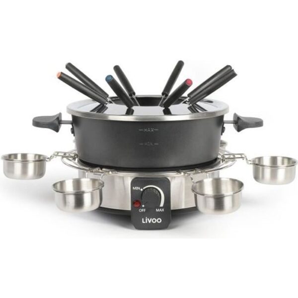 Buy with crypto Livoo Doc264 Electric fondue device 1000W - 1.8L - 8 Founds with fondue and collar included - Adjustable thermostat - Stainless steel-1