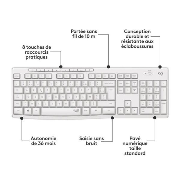 Buy with crypto Pack Keyboard Mouse - Wireless - Logitech - MK295 - SilentTouch - Numeric keypad - French AZERTY keyboard - White-5