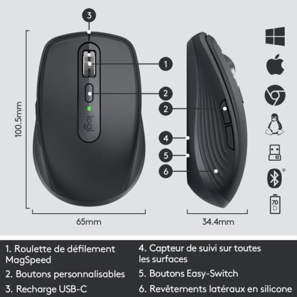 Buy with crypto Compact mouse - Wireless - LOGITECH - MX ANYWHERE 3 - Magnetic scrolling - Graphite)-6