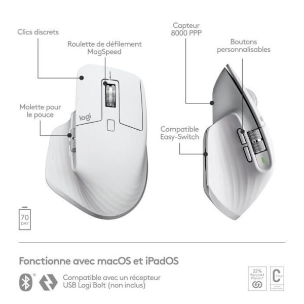 Buy with crypto Logitech - Ergonomic wireless mouse - MX Master 3S for Mac - Pale gray)-6