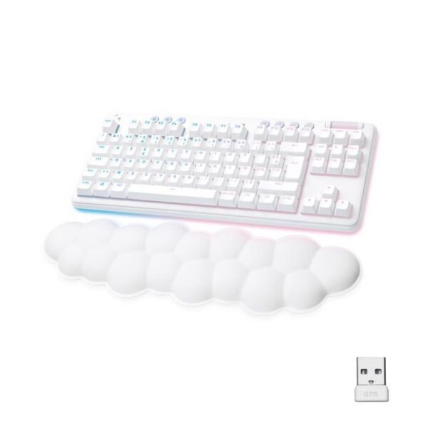 Buy with crypto Logitech G - Gaming Keyboard - G715 Linear Wireless Mechanical (GX Red) with Wrist Rest - White Mist-1