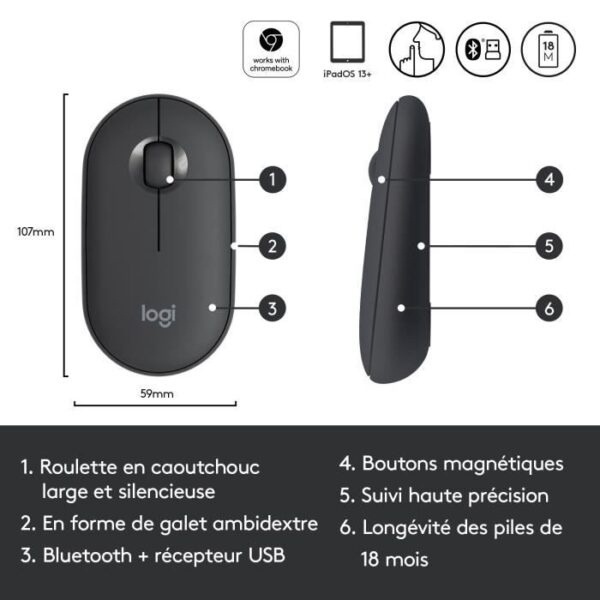 Buy with crypto LOGITECH Wired mouse M350 PEBBLE Graphite)-6