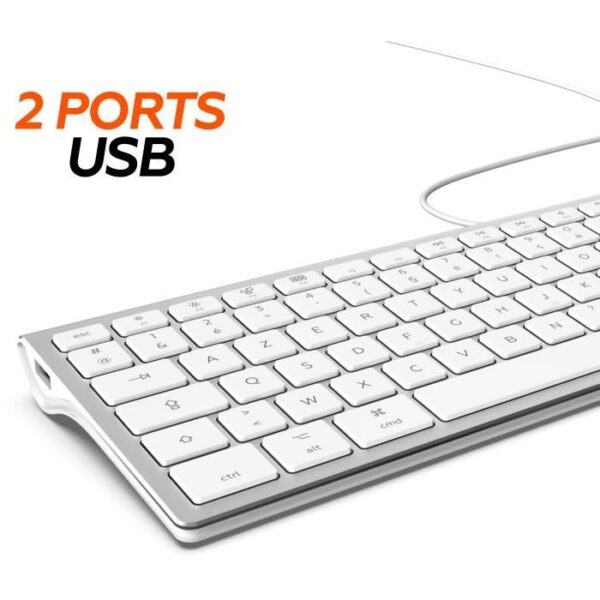 Buy with crypto MOBILITY LAB ML304304 - Wired Touch Design Keyboard with 2 USB for Mac - AZERTY - White and silver-2