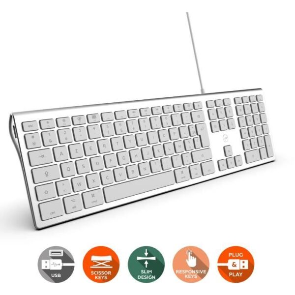 Buy with crypto MOBILITY LAB ML304304 - Wired Touch Design Keyboard with 2 USB for Mac - AZERTY - White and silver-3