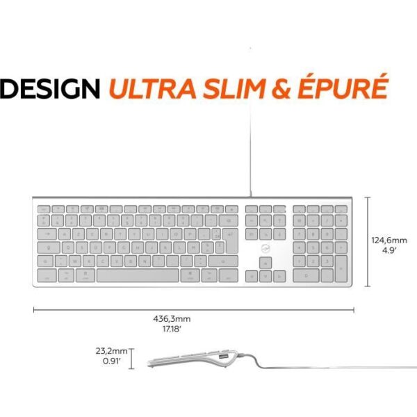 Buy with crypto MOBILITY LAB ML304304 - Wired Touch Design Keyboard with 2 USB for Mac - AZERTY - White and silver-5