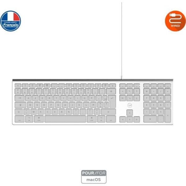 Buy with crypto MOBILITY LAB ML304304 - Wired Touch Design Keyboard with 2 USB for Mac - AZERTY - White and silver)-6