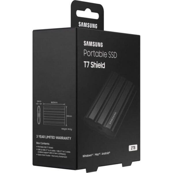 Buy with crypto External Solid State Drive - SAMSUNG - T7 Shield - 2 TB - USB 3.2 Gen 2 (USB-C connector) (MU-PE2T0S/EU)-2