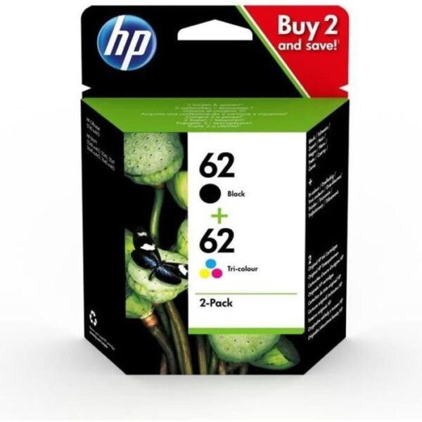 Buy with crypto HP 62 Pack of 2 Genuine Black / Three-Color Ink Cartridges for HP Envy 5540/5640/7640 (N9J71AE)-1