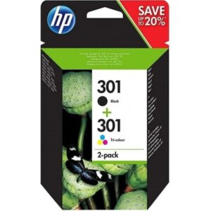 Buy with crypto HP 301 pack of 2 black / 3 color genuine ink cartridges for HP Envy 4505 and HP DeskJet 1050/1512/2548 / 3057A (N9J72AE)-1