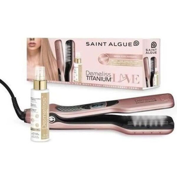 Buy with crypto SAINT ALGUE Demeliss TITANIUM Love Edition Steam straightener Case GOLD PINK + Nourishing treatment 100ml Kera-PROTEIN-1