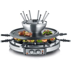 Buy with crypto SEVERIN RG2348 - Combined 2 in 1 Raclette and Fondue 8 people - 1900W - 8 fondue forks and 8 spatulas - Stainless steel tank-1