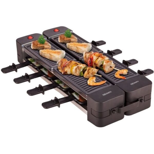 Buy with crypto TRIOMPH ETF2114 - 2 connectable raclette appliances - 1200W - 8 people - 4 grill plates - 8 non-stick saucepans-5