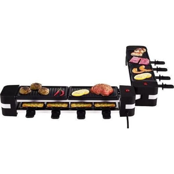 Buy with crypto TRIOMPH ETF2114 - 2 connectable raclette appliances - 1200W - 8 people - 4 grill plates - 8 non-stick saucepans-1