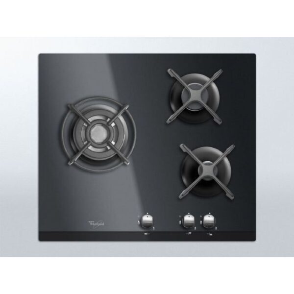 Buy with crypto WHIRLPOOL AKT404NB Gas Cooktop - 3 burners - 6350W - L59 x D51cm - Tempered glass coating - Black-2