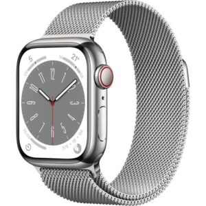 Buy with crypto Apple Watch Series 8 GPS + Cellular - 41mm - Silver Stainless Steel case - Silver Milanese Loop bracelet-1