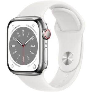 Buy with crypto Apple Watch Series 8 GPS + Cellular - 41mm - Silver Stainless Steel case - White Sport Band bracelet - Regular-1