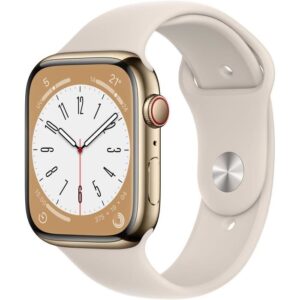 Buy with crypto Apple Watch Series 8 GPS + Cellular - 45mm - Gold Stainless Steel case - Starlight Sport Band Bracelet - Regular-1