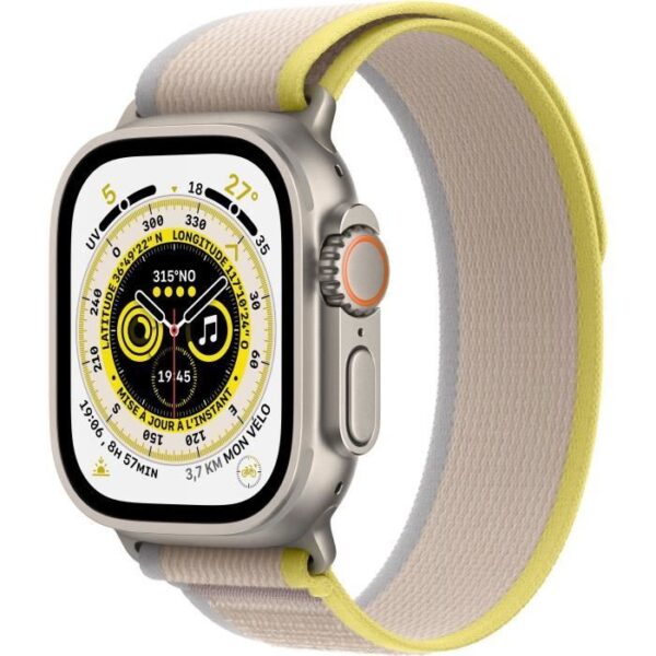 Buy with crypto Apple Watch Ultra GPS + Cellular - 49mm - Titanium - Yellow Bracelet/Beige Trail Loop - S/M-1