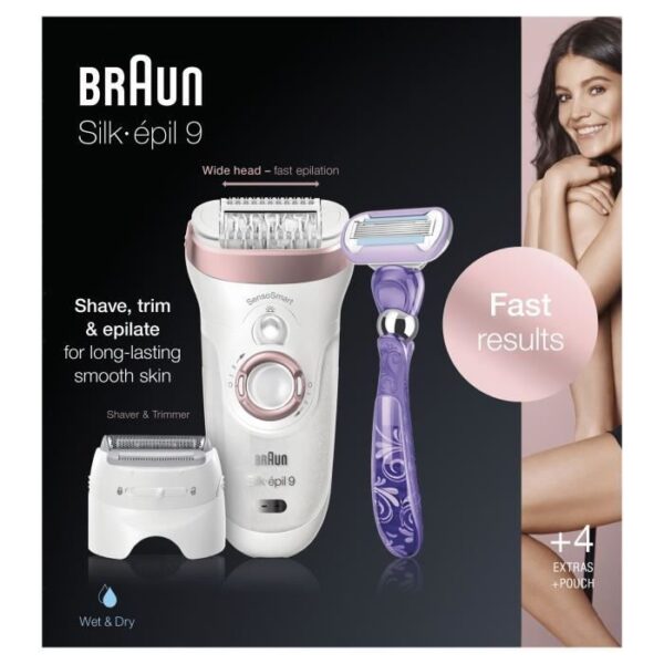 Buy with crypto BRAUN Silk-epil 9 9/870 SensoSmart Electric Epilator - 7 accessories - Gold and pink-1